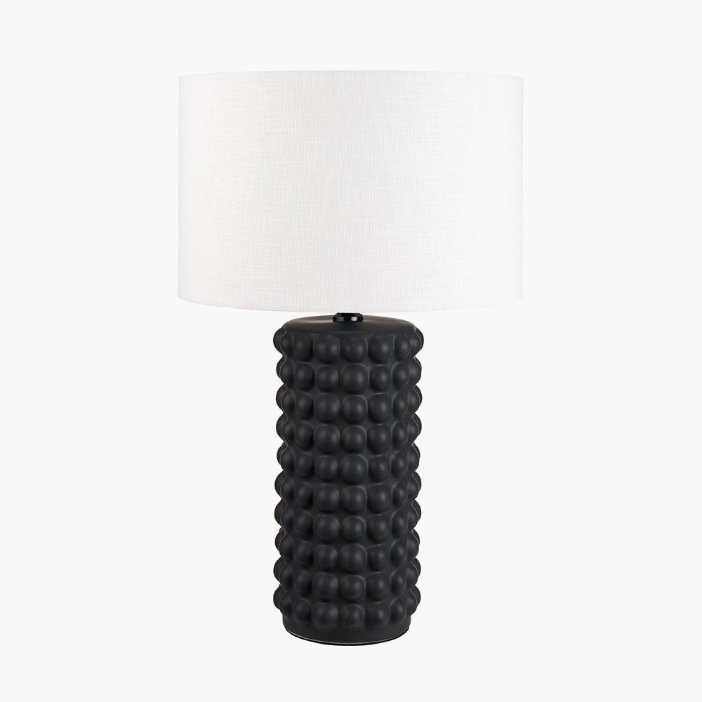 Sohan Black Bobbled Ceramic Tall Table Lamp with Lino 40cm White Self Lined Linen Drum Shade